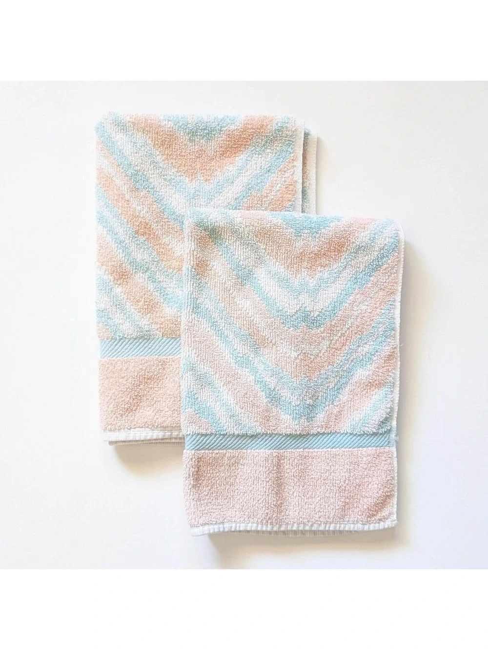 1980s Vintage Hand Towels with Pastel Chevron Pattern